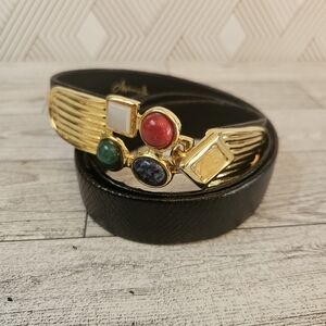 Ashneil Vintage Snakeskin Black Leather Adjustable Belt With Stones